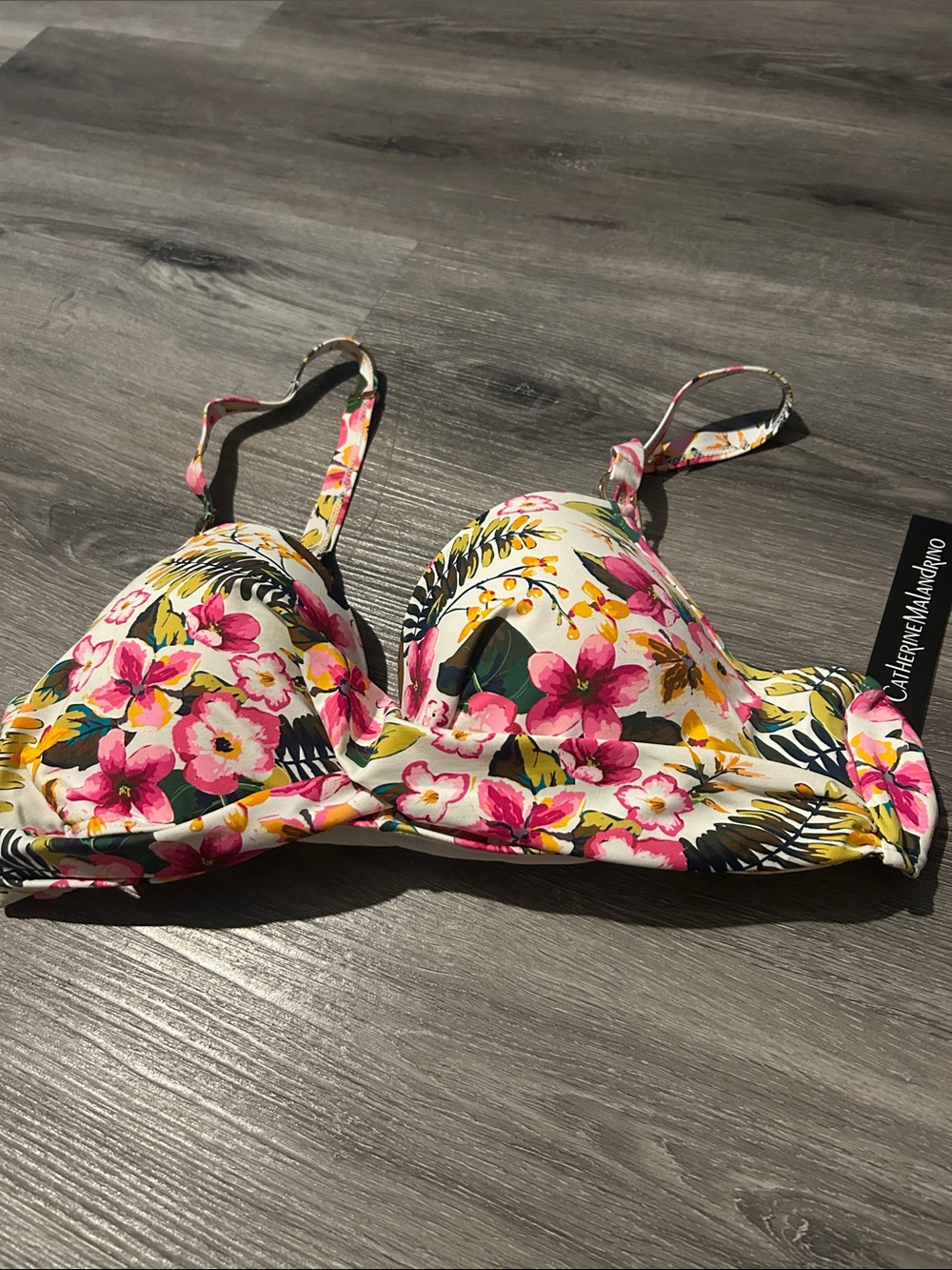 Floral Printed Pink & White Women's Bikini Top